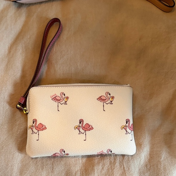 Coach Cream Flamingo Print Wristlet - Picture 3 of 3